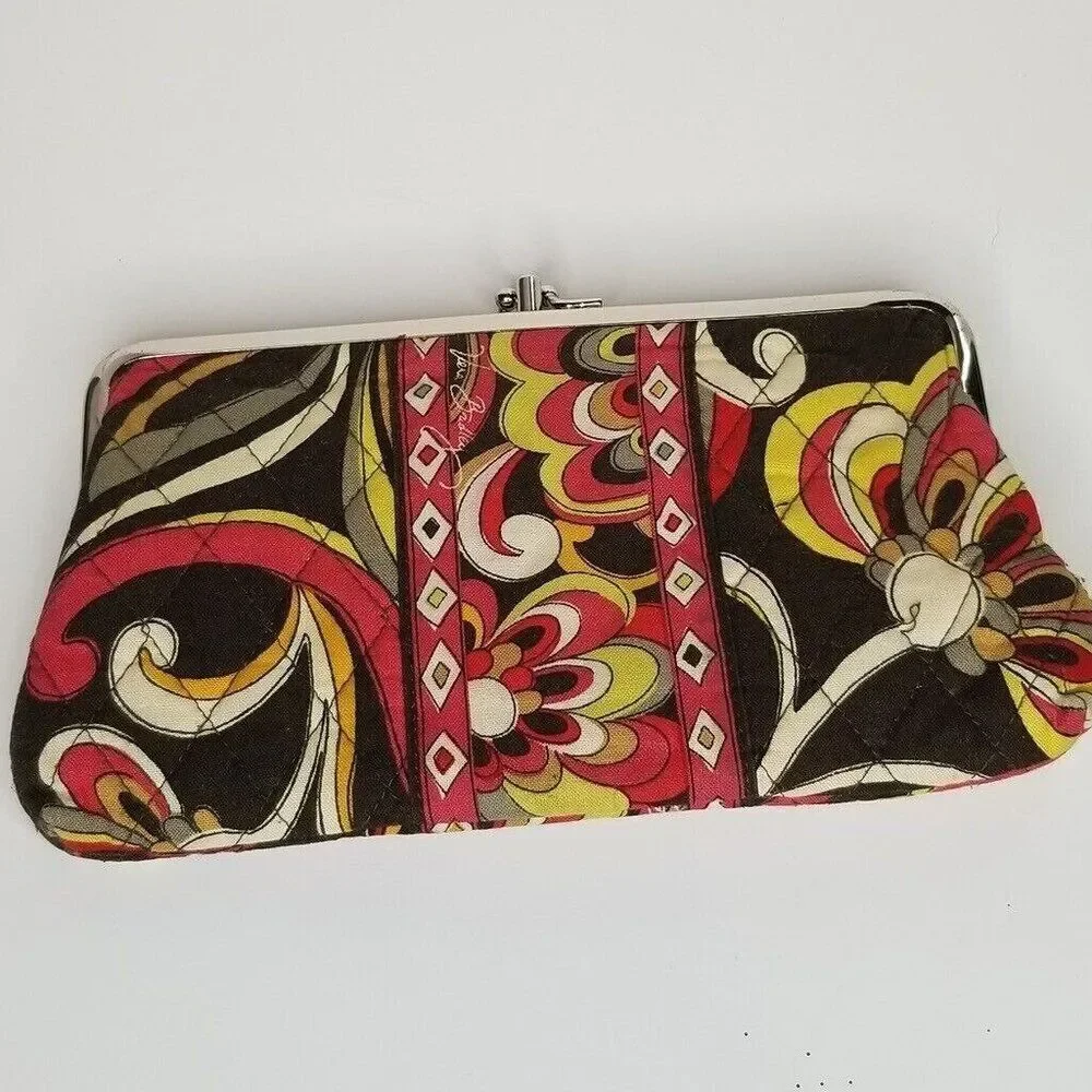 Vera Bradley Puccini Clutch Kisslock Purse Purple Flower Brown Flowers